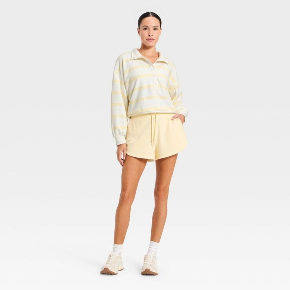 Women's Active Comfort French Terry High-Rise Shorts 2.5" - Light Yellow M - Picture 3 of 5